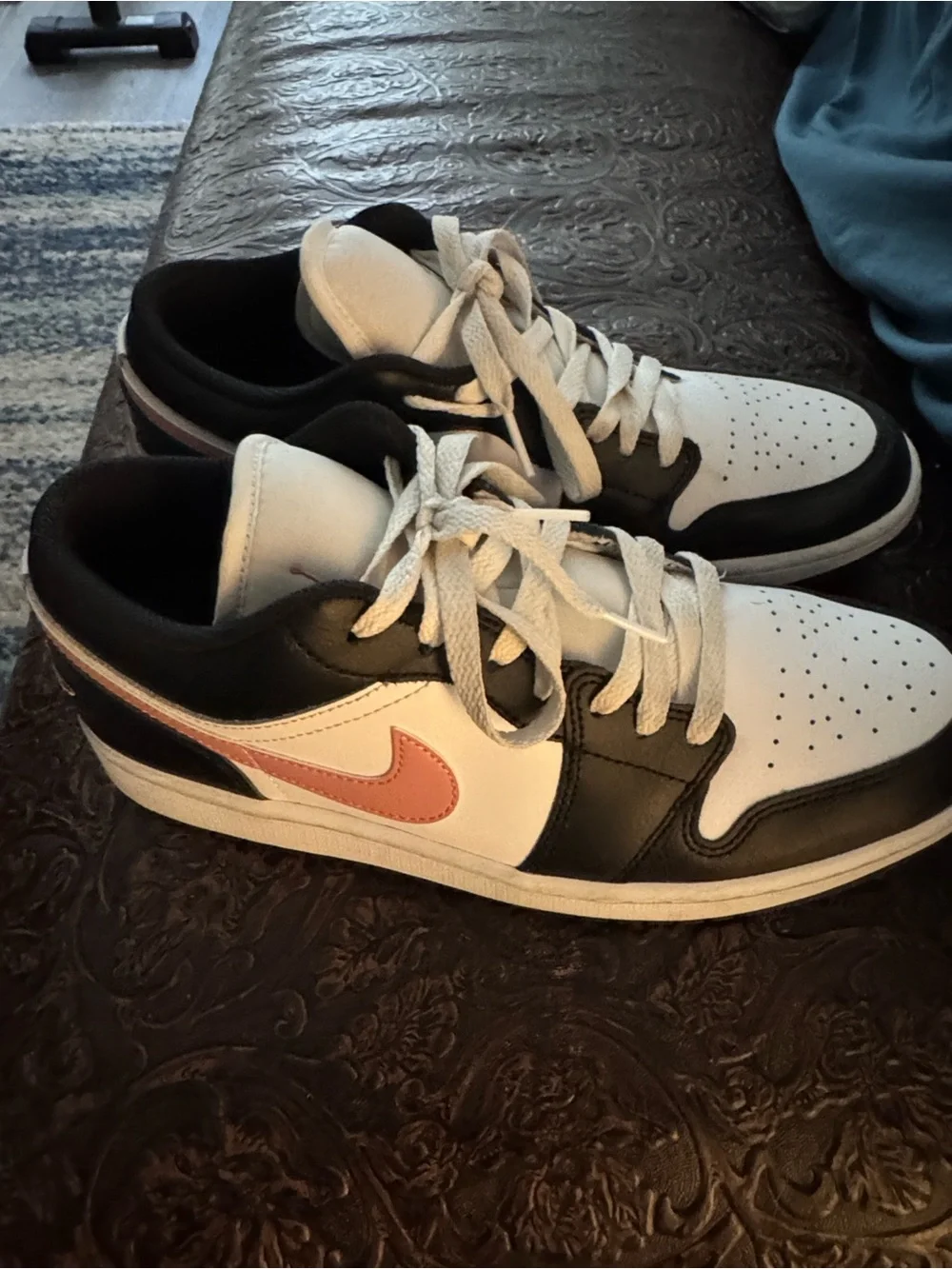 Jordan Low-Top Sneakers in White, Black & Coral Pink